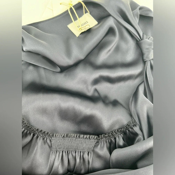 Nanushka Shanti Knot Detail Satin Midi Dress Sleeveless Wrap Navy Blue Size S - Picture 11 of 14